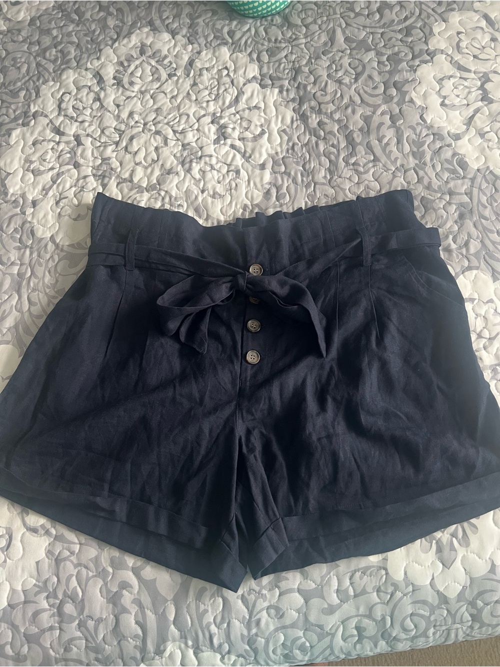 Women’s Linen Navy Tie-Waist Casual Shorts
